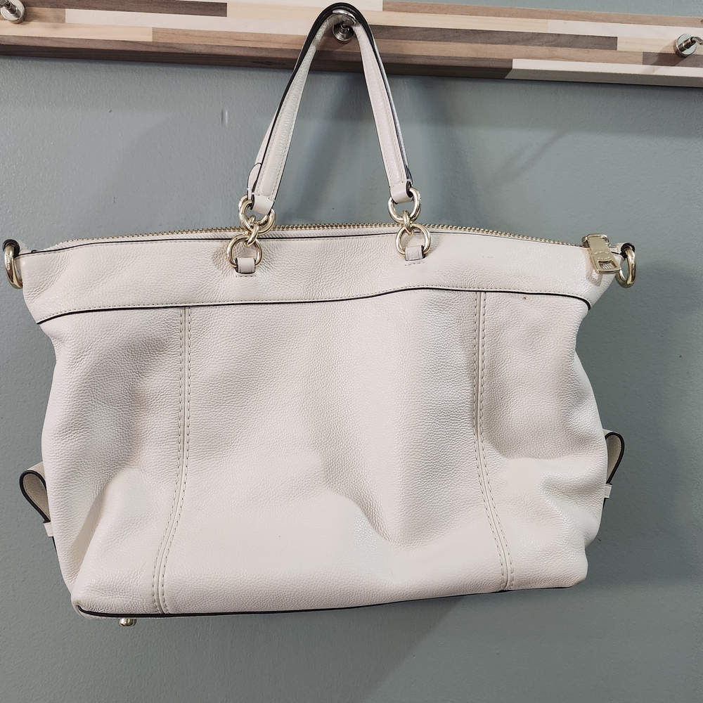 Coach Ivory Leather Tote with Gold Accents - Picture 10 of 15